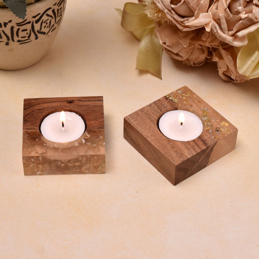 Rustic Tea Light Holder Made of Wood 2 Piece